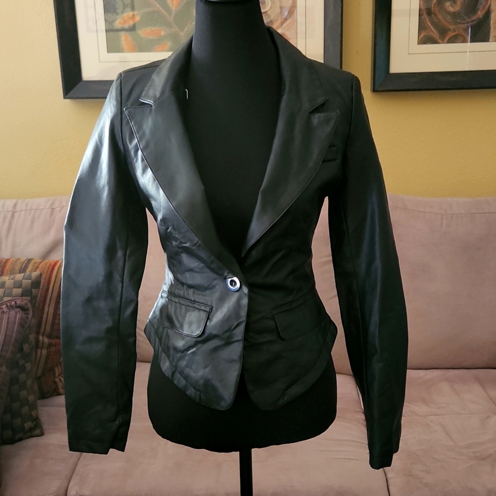 Black faux leather blazer